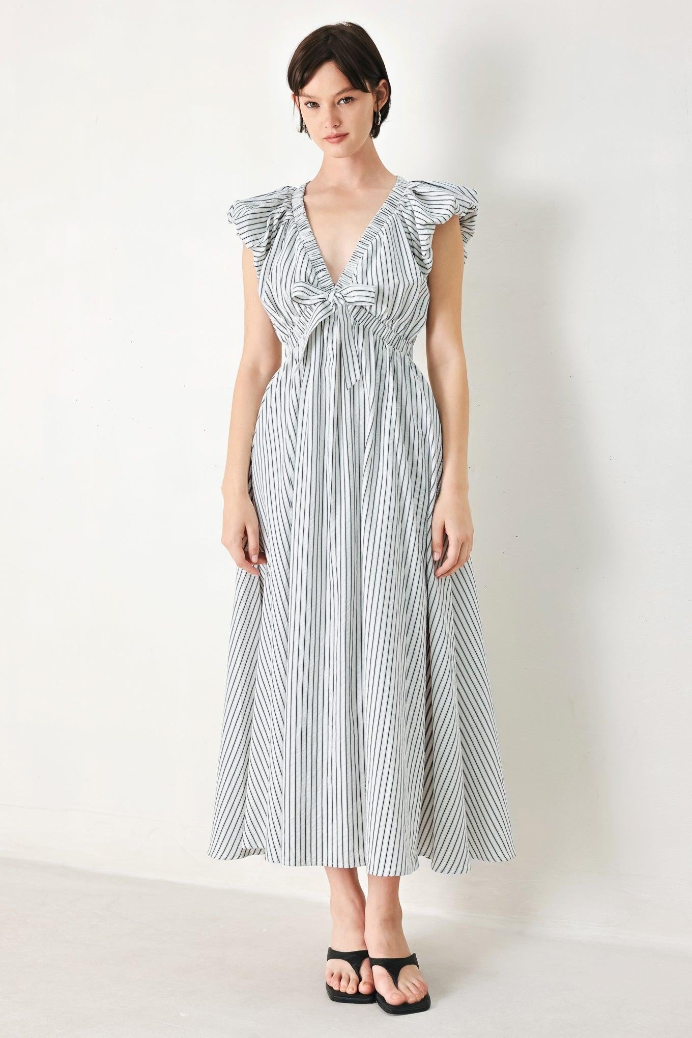 Lady Black Tie - Whisper Stripe Empire Waist Midi Dress - Size M Lady Black Tie - Whisper Stripe Empire Waist Midi Dress - Size M