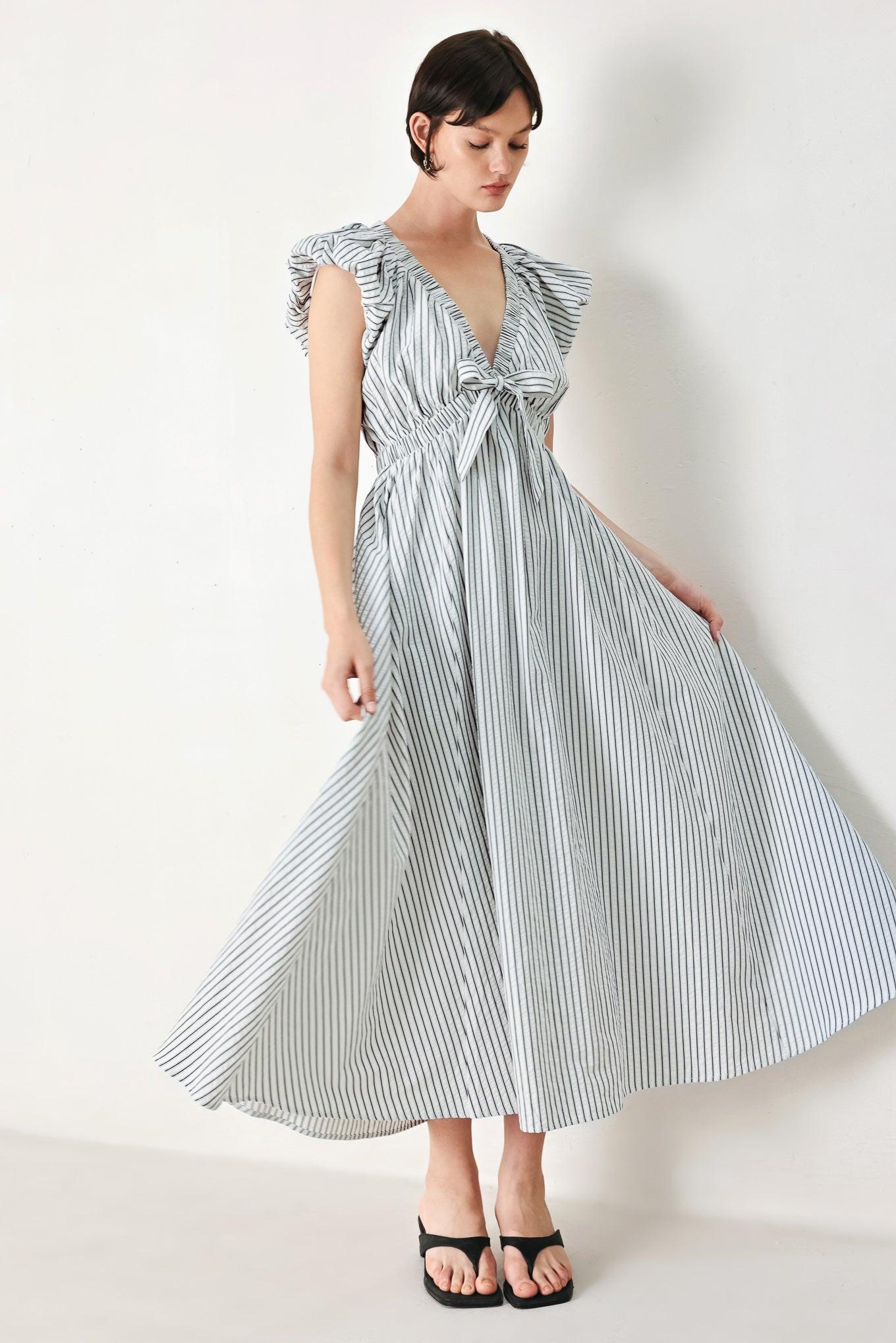Lady Black Tie - Whisper Stripe Empire Waist Midi Dress - Size M Lady Black Tie - Whisper Stripe Empire Waist Midi Dress - Size M