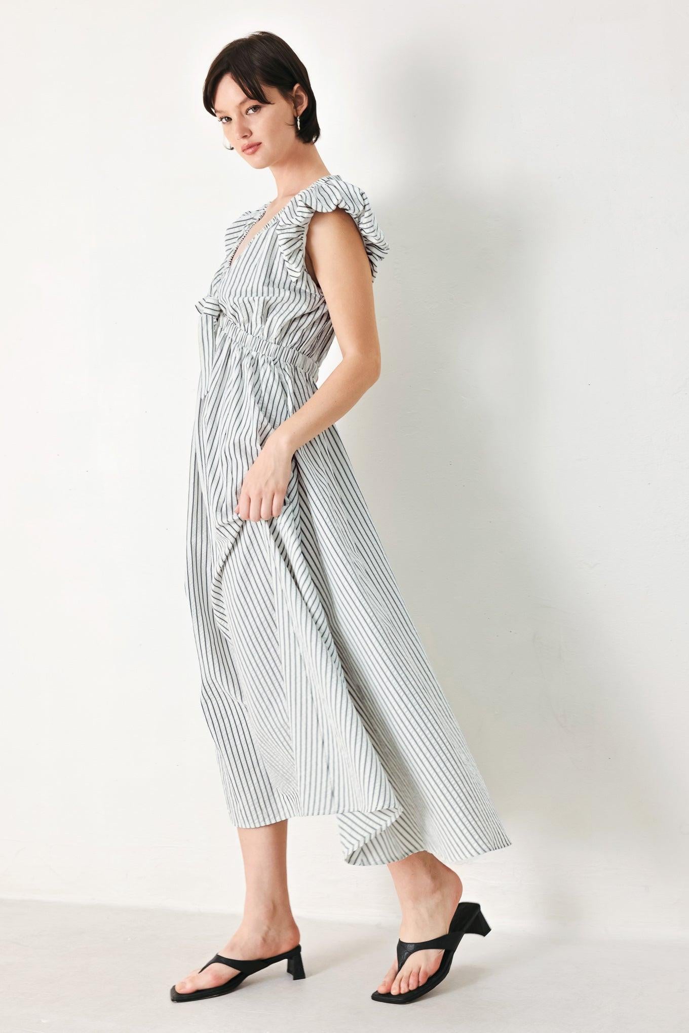 Lady Black Tie - Whisper Stripe Empire Waist Midi Dress