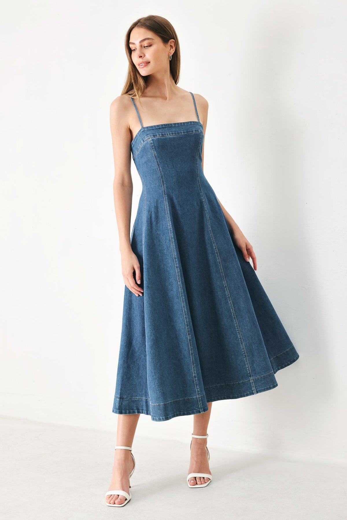 Lady Black Tie - Summer Indigo Denim Midi Dress - Size L