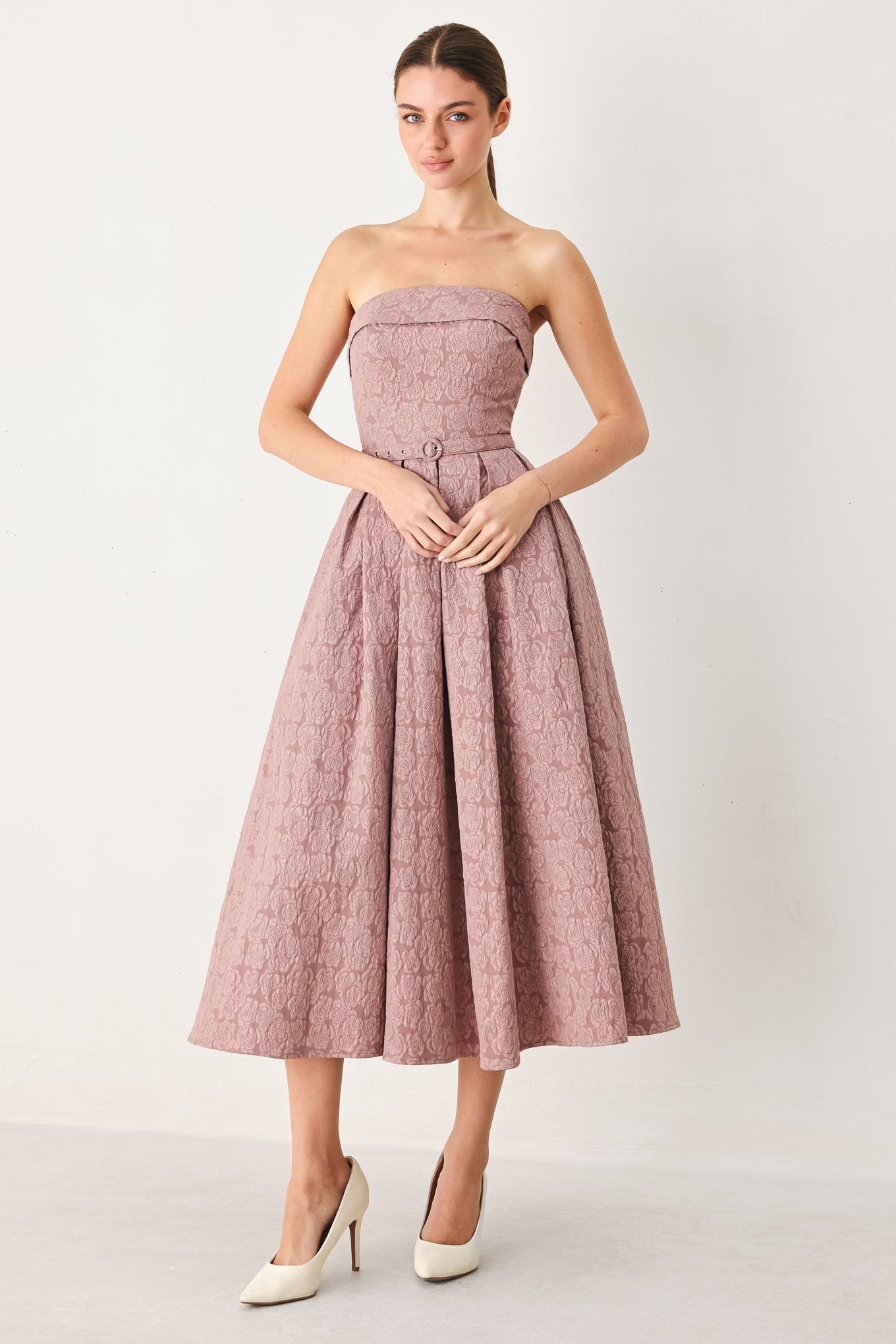 Lady Black Tie - Rosette Bandeau - Mauve Midi Dress