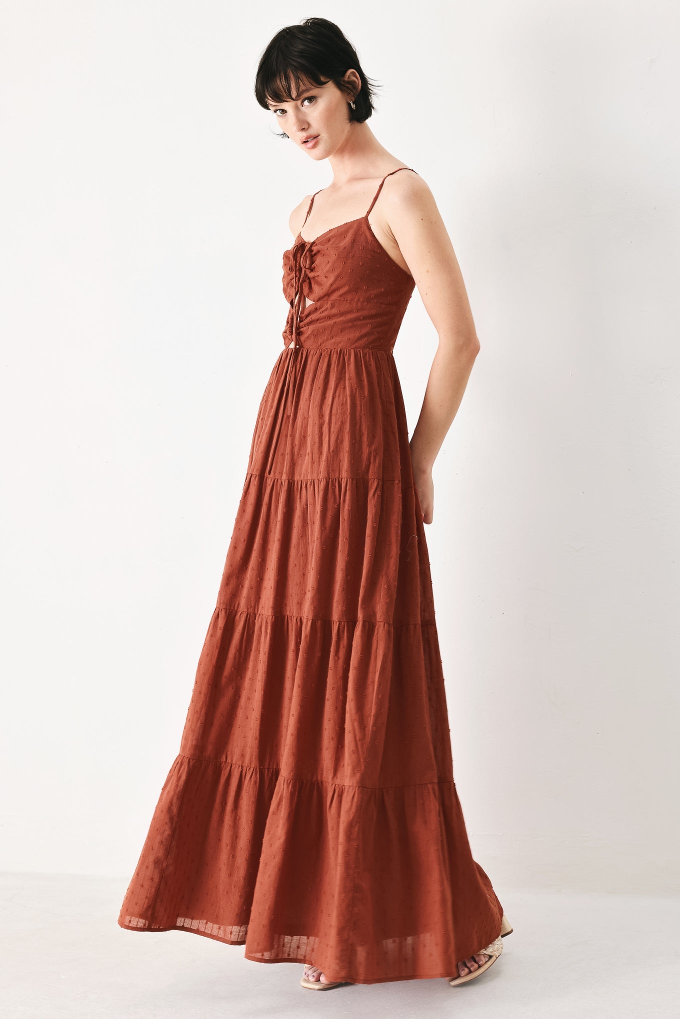 Lady Black Tie - Terracotta Sunset Cut-out Maxi Dress