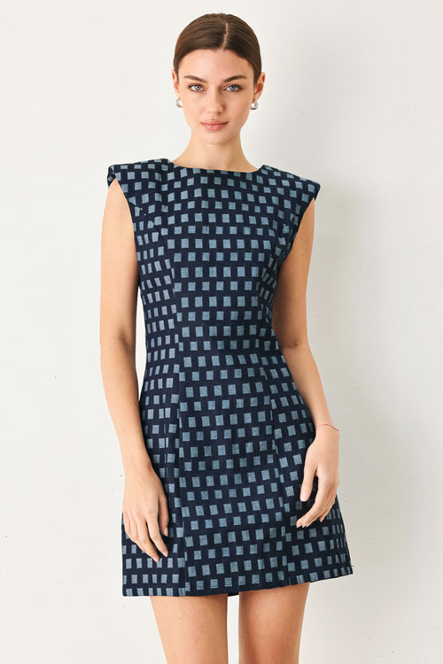 COOL GIRL CHECK - JACQUARD DENIM MINI DRESS