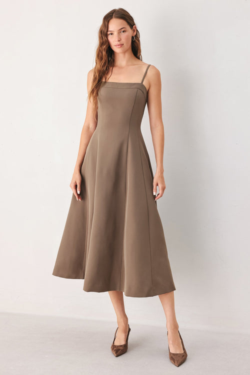 COFFEE BEAN SWING - MOCHA MIDI DRESS