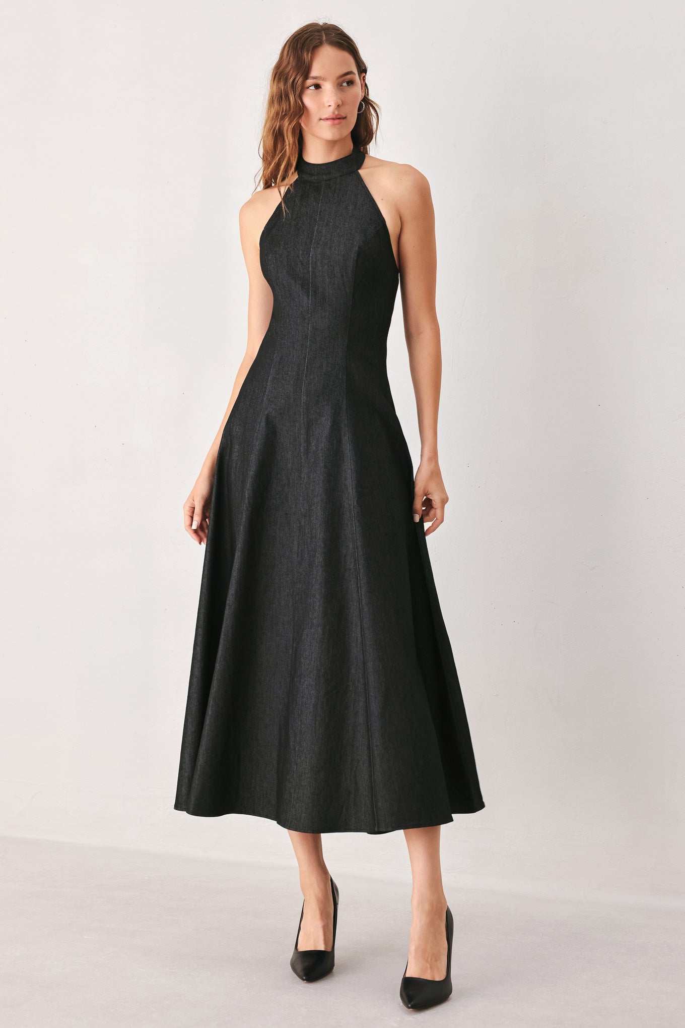 AFTER DARK - HALTER DENIM MIDI DRESS