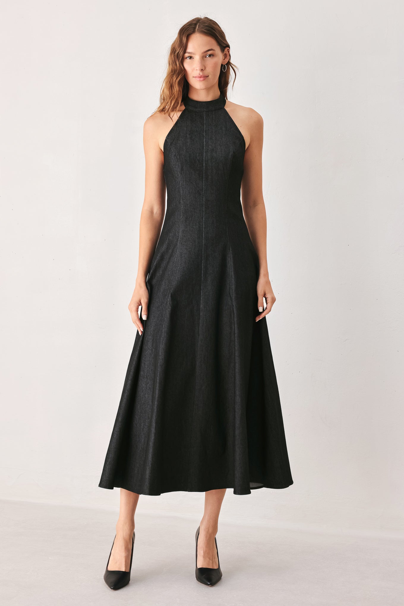 AFTER DARK - HALTER DENIM MIDI DRESS