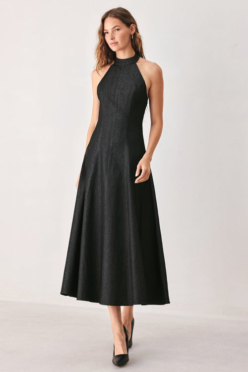 AFTER DARK - HALTER DENIM MIDI DRESS