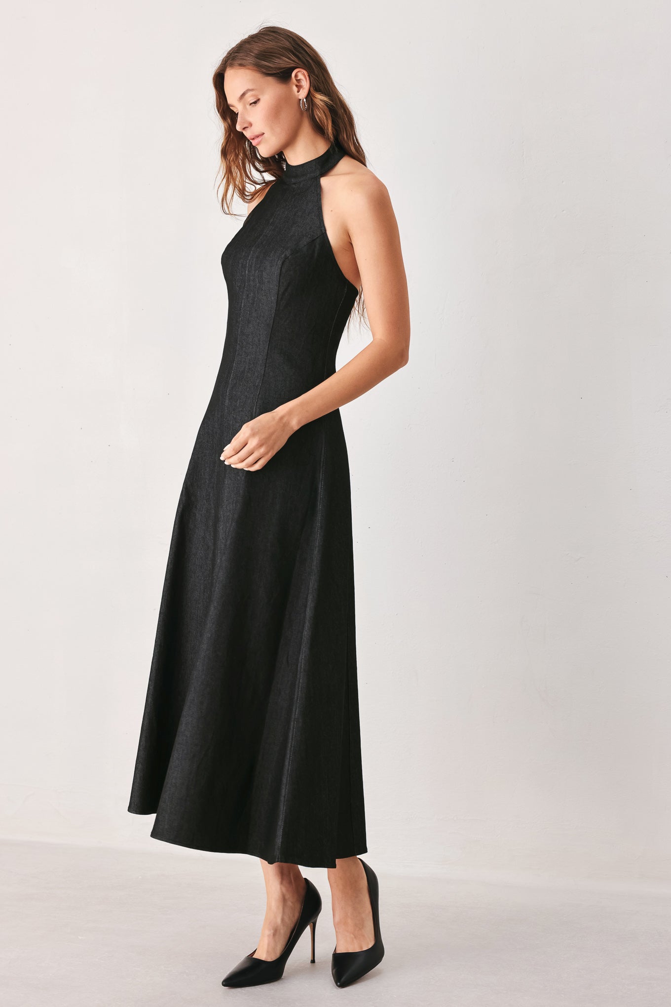 AFTER DARK - HALTER DENIM MIDI DRESS