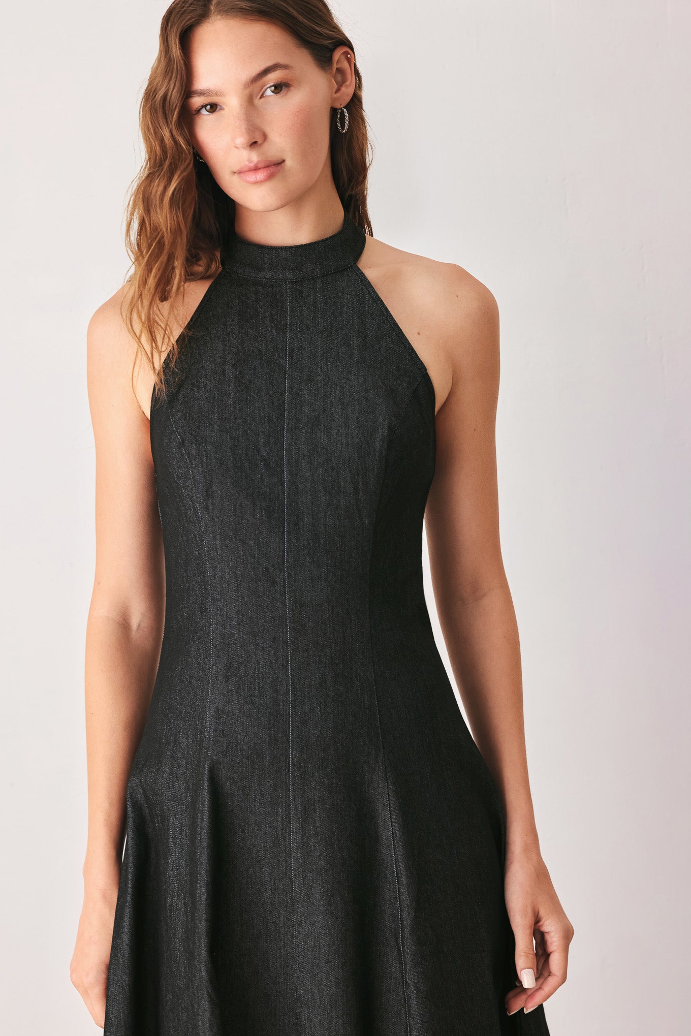 AFTER DARK - HALTER DENIM MIDI DRESS