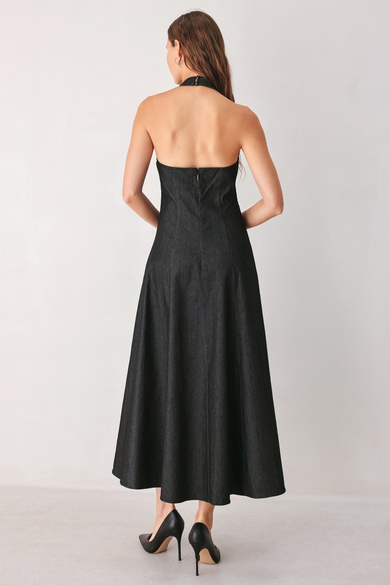 AFTER DARK - HALTER DENIM MIDI DRESS