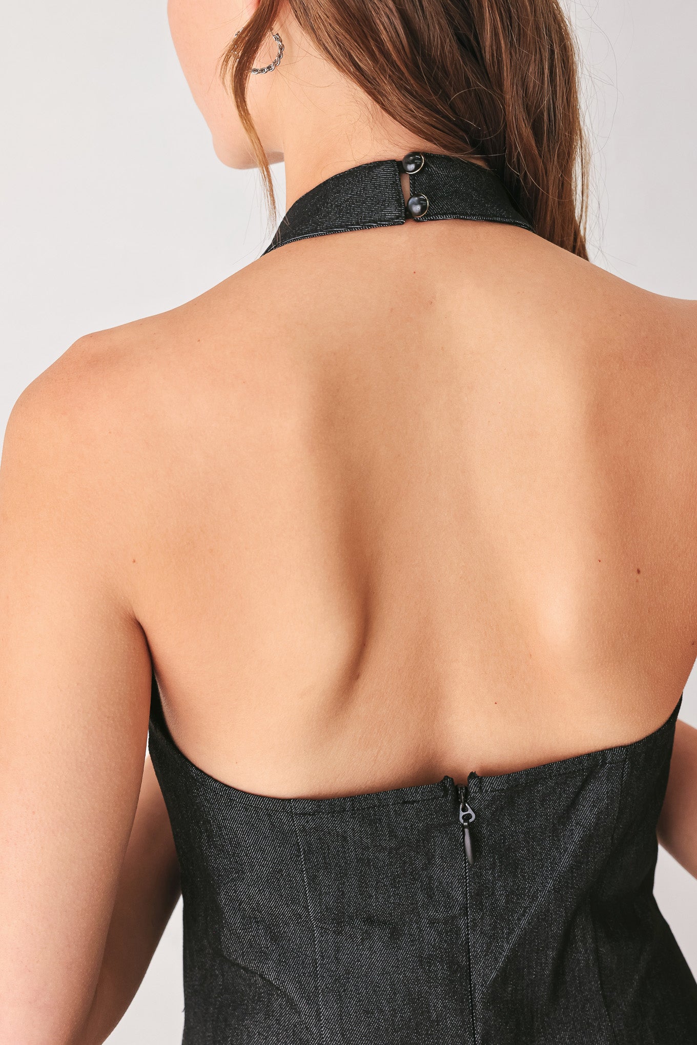 AFTER DARK - HALTER DENIM MIDI DRESS