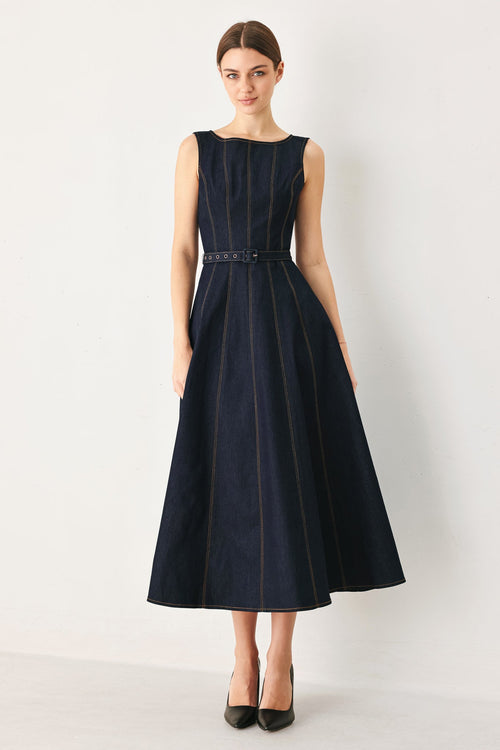 TAILORED STITCH - DARK DENIM MIDI DRESS