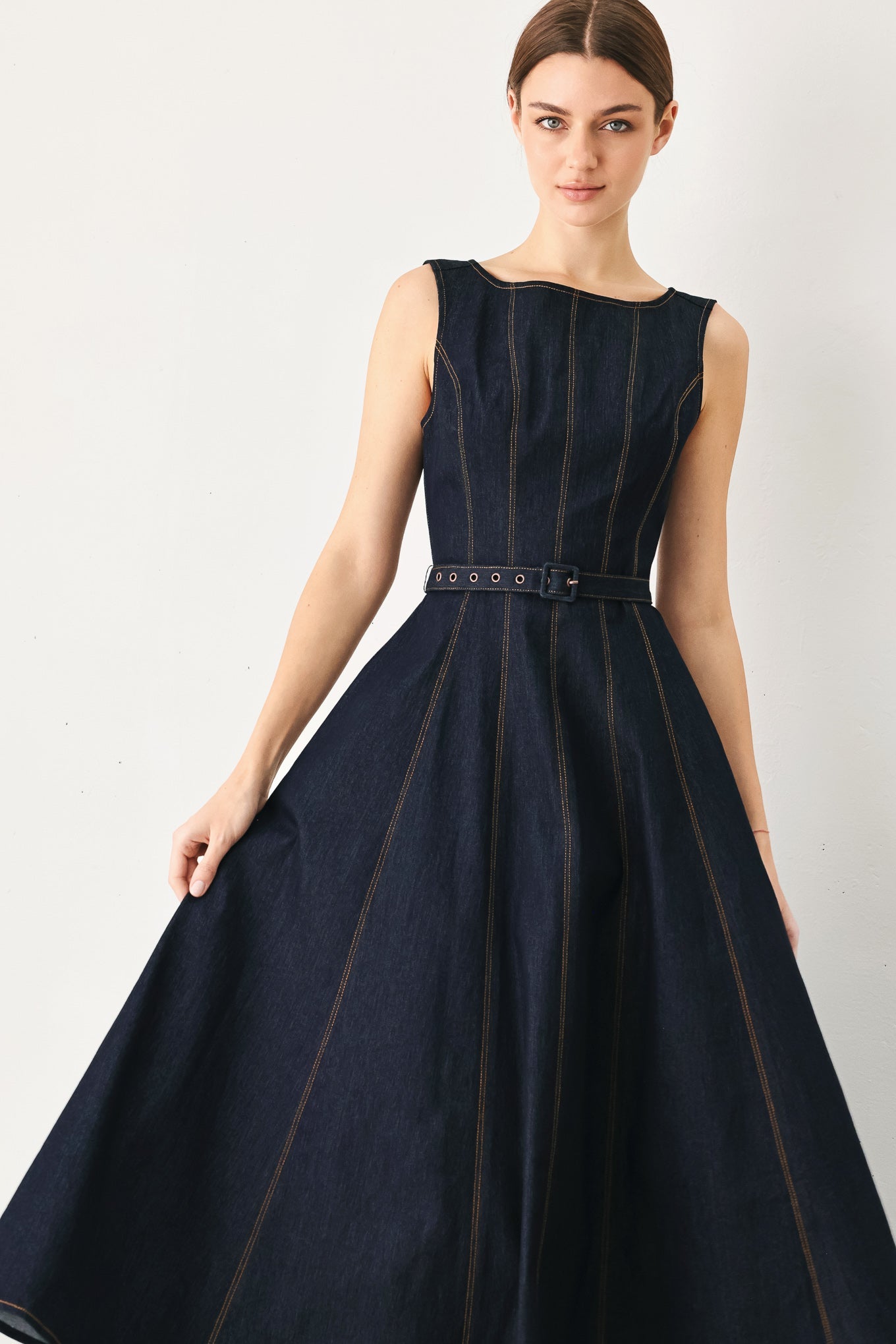 TAILORED STITCH - DARK DENIM MIDI DRESS