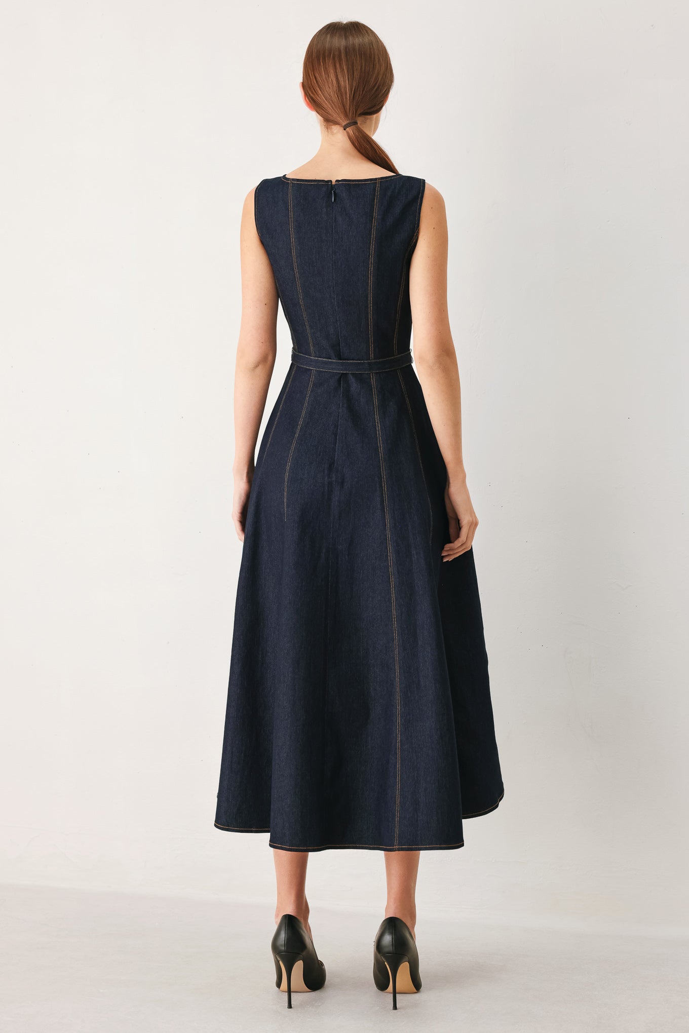TAILORED STITCH - DARK DENIM MIDI DRESS