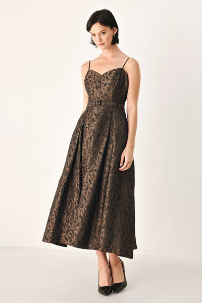 FALL ROMANCE - BROWN JACQUARD MIDI DRESS