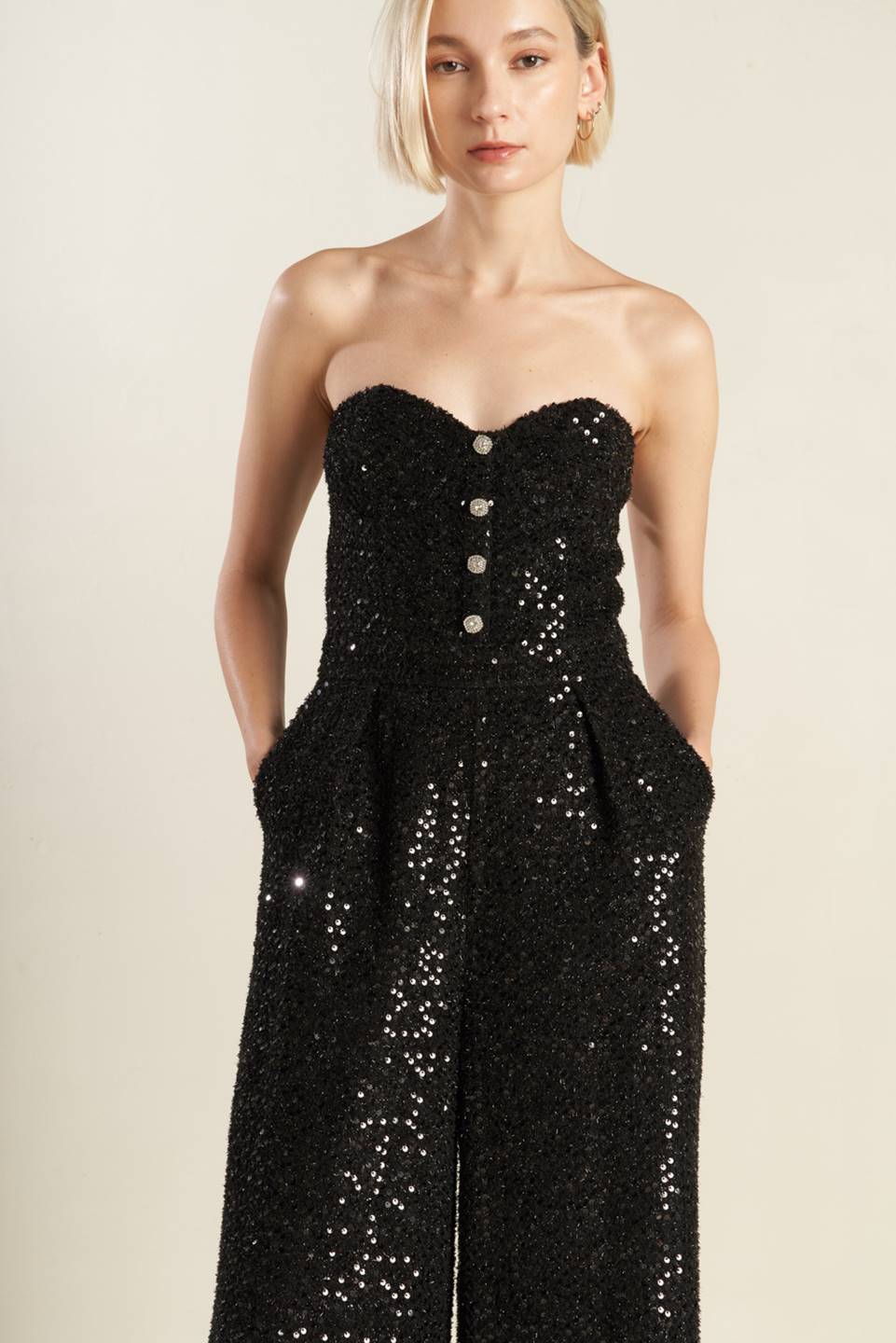 Sorelle Jumpsuit - Black Sequin Cocktail Jumpsuit