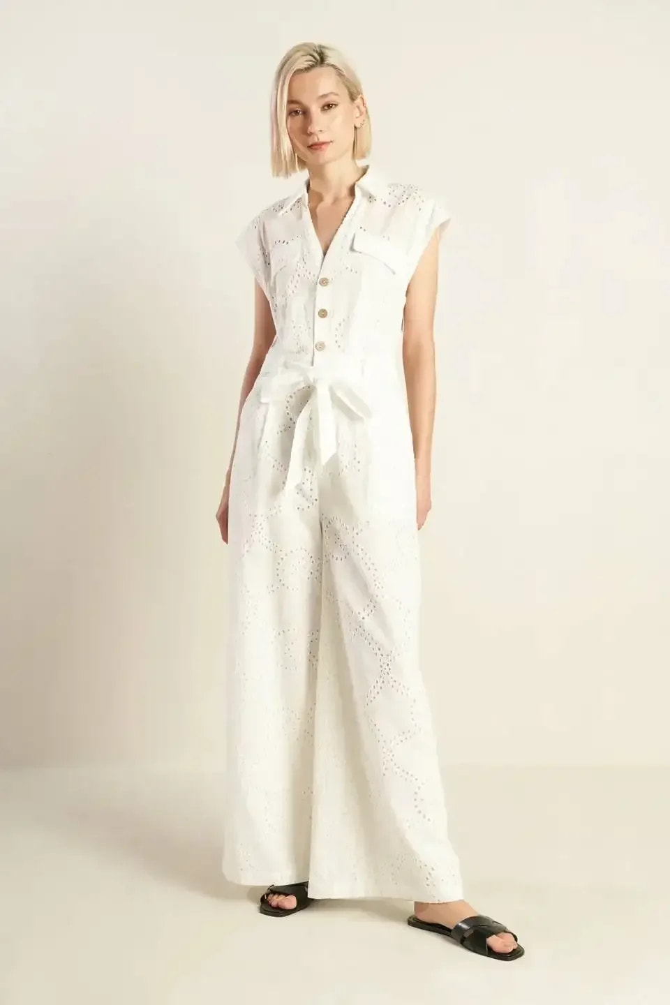 KNOW BETTER - WHITE EYELET JUMPSUIT