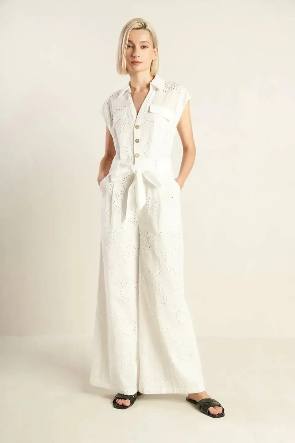 KNOW BETTER - WHITE EYELET JUMPSUIT
