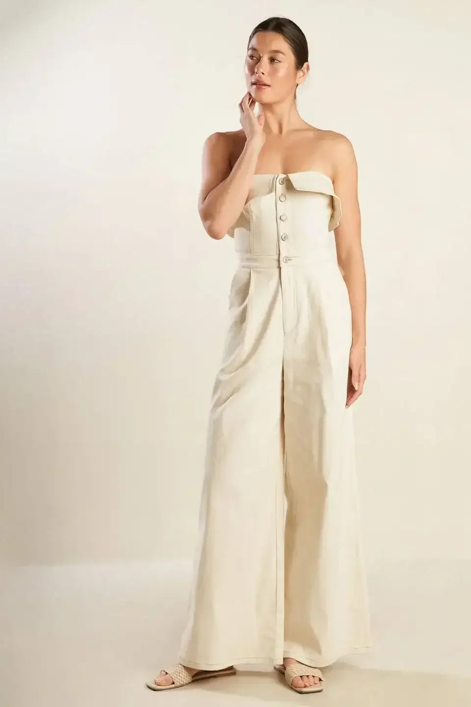 WEEKEND GETAWAY STRAPLESS JUMPSUIT - ECRU
