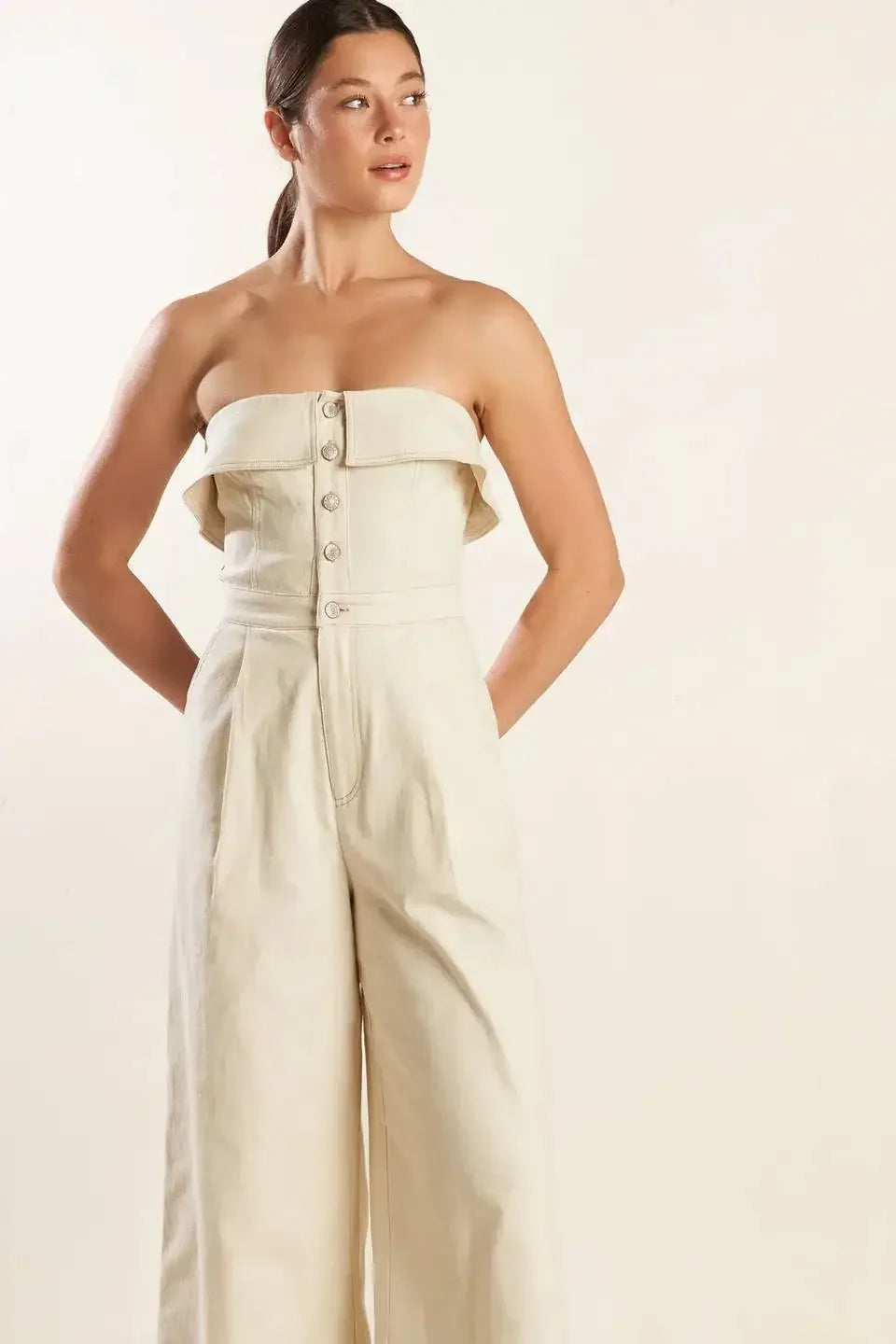 WEEKEND GETAWAY STRAPLESS JUMPSUIT - ECRU