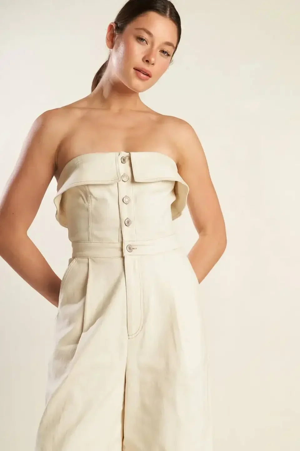 WEEKEND GETAWAY STRAPLESS JUMPSUIT - ECRU