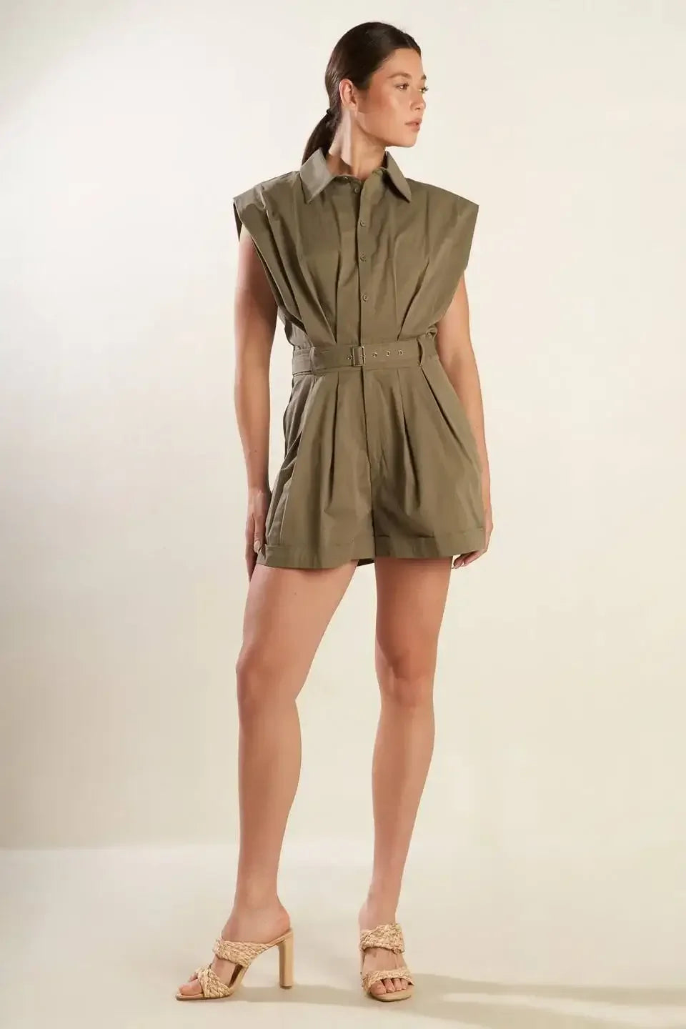 Olive Utility Belted Romper