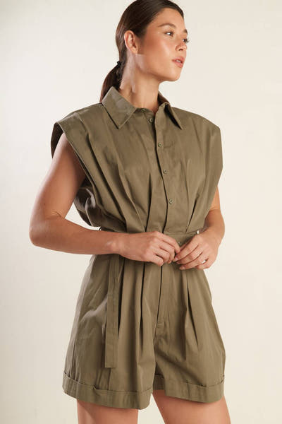 Urban Utility - Olive Green Belted Romper