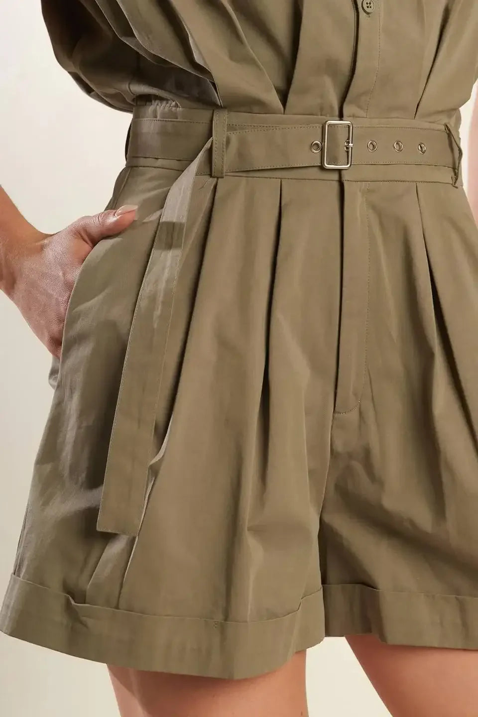Olive Utility Belted Romper