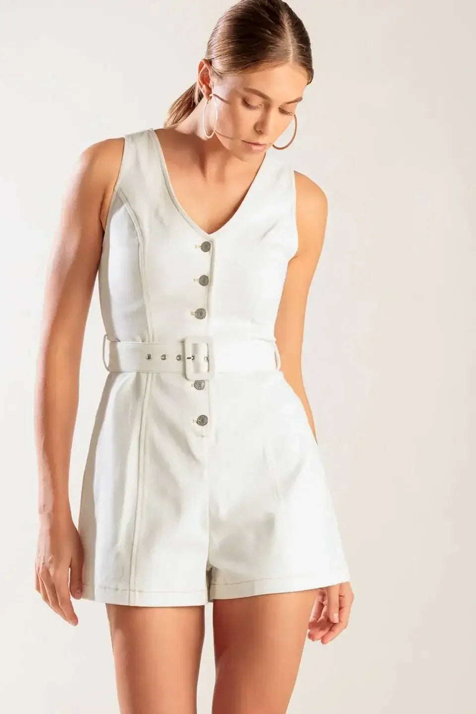 TAKE THE LEAD - WHITE SLEEVELESS ROMPER