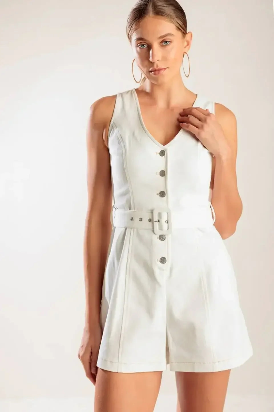 TAKE THE LEAD - WHITE SLEEVELESS ROMPER