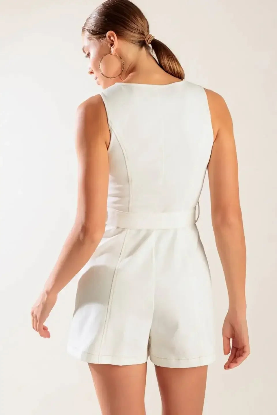 TAKE THE LEAD - WHITE SLEEVELESS ROMPER