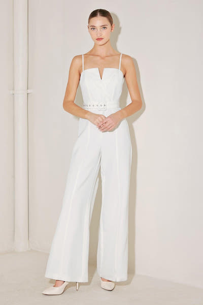 ARCTIC ELEGANCE - FOLD OVER V-NECKLINE WHITE JUMPSUIT