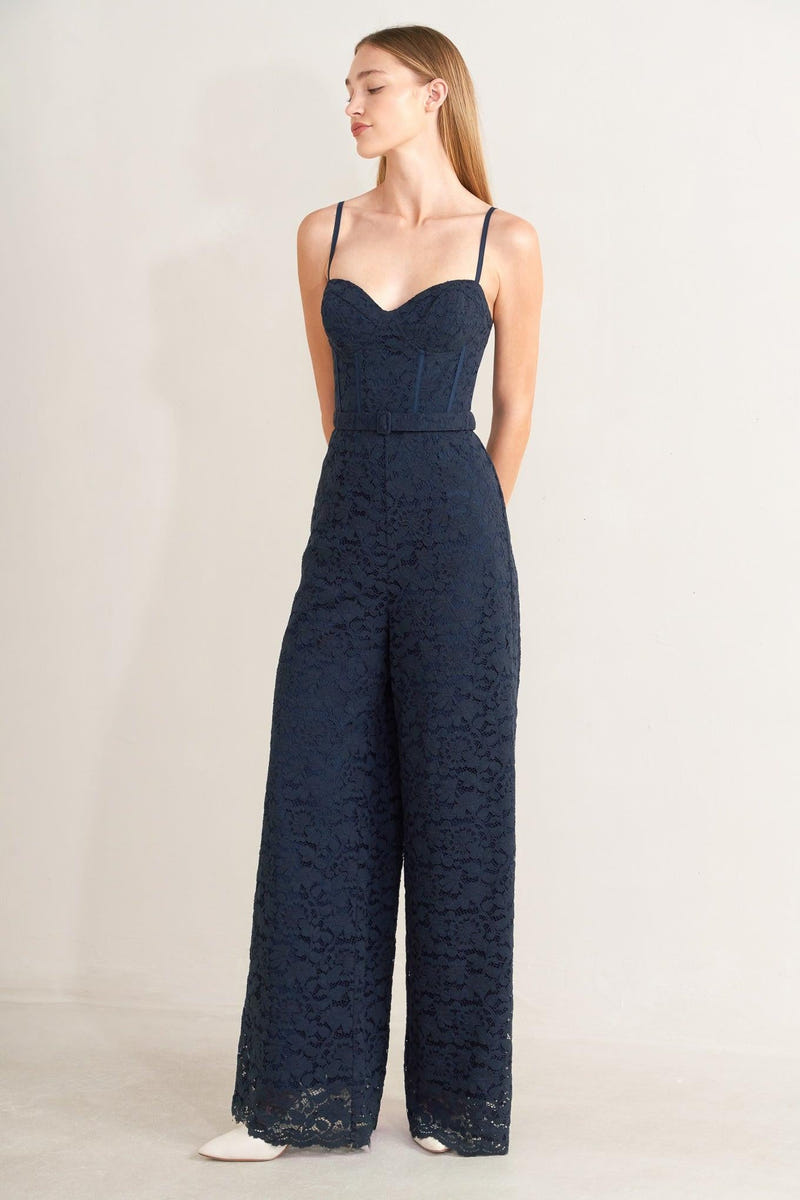 EVENING MUSE - NAVY WIDE LEG LACE JUMPSUIT