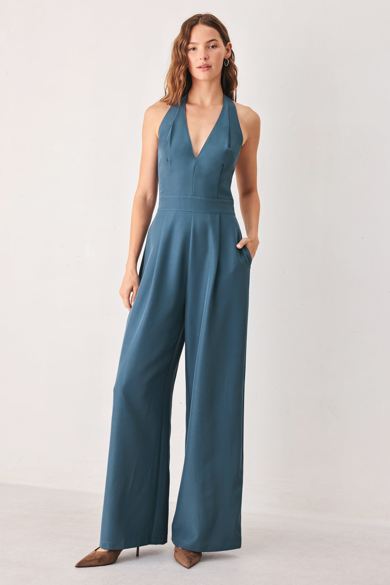 ARCTIC BLUE - WIDE LEG HALTER JUMPSUIT