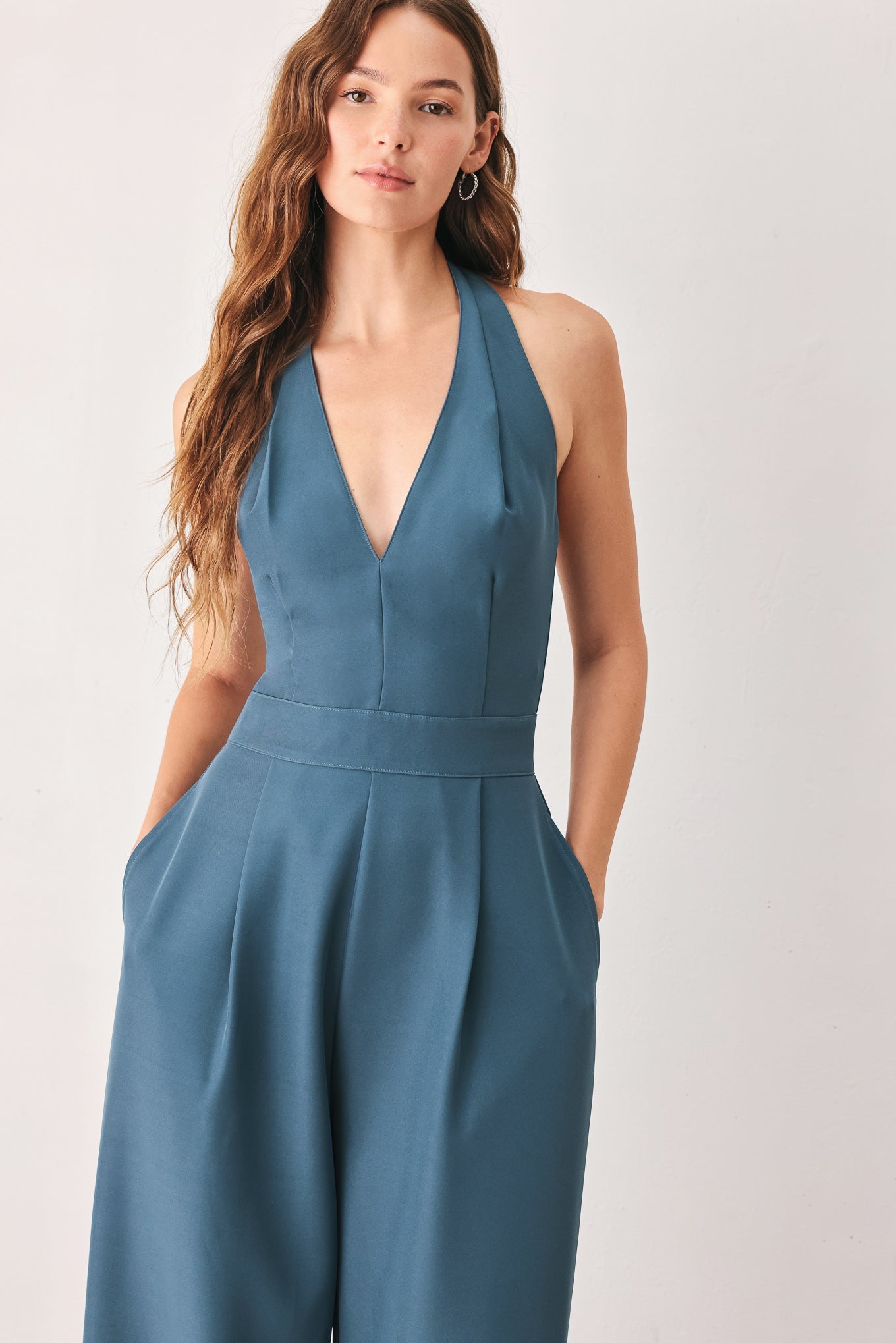 ARCTIC BLUE - WIDE LEG HALTER JUMPSUIT