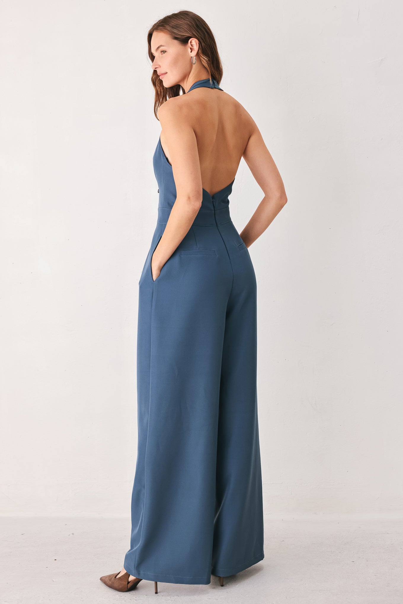 ARCTIC BLUE - WIDE LEG HALTER JUMPSUIT