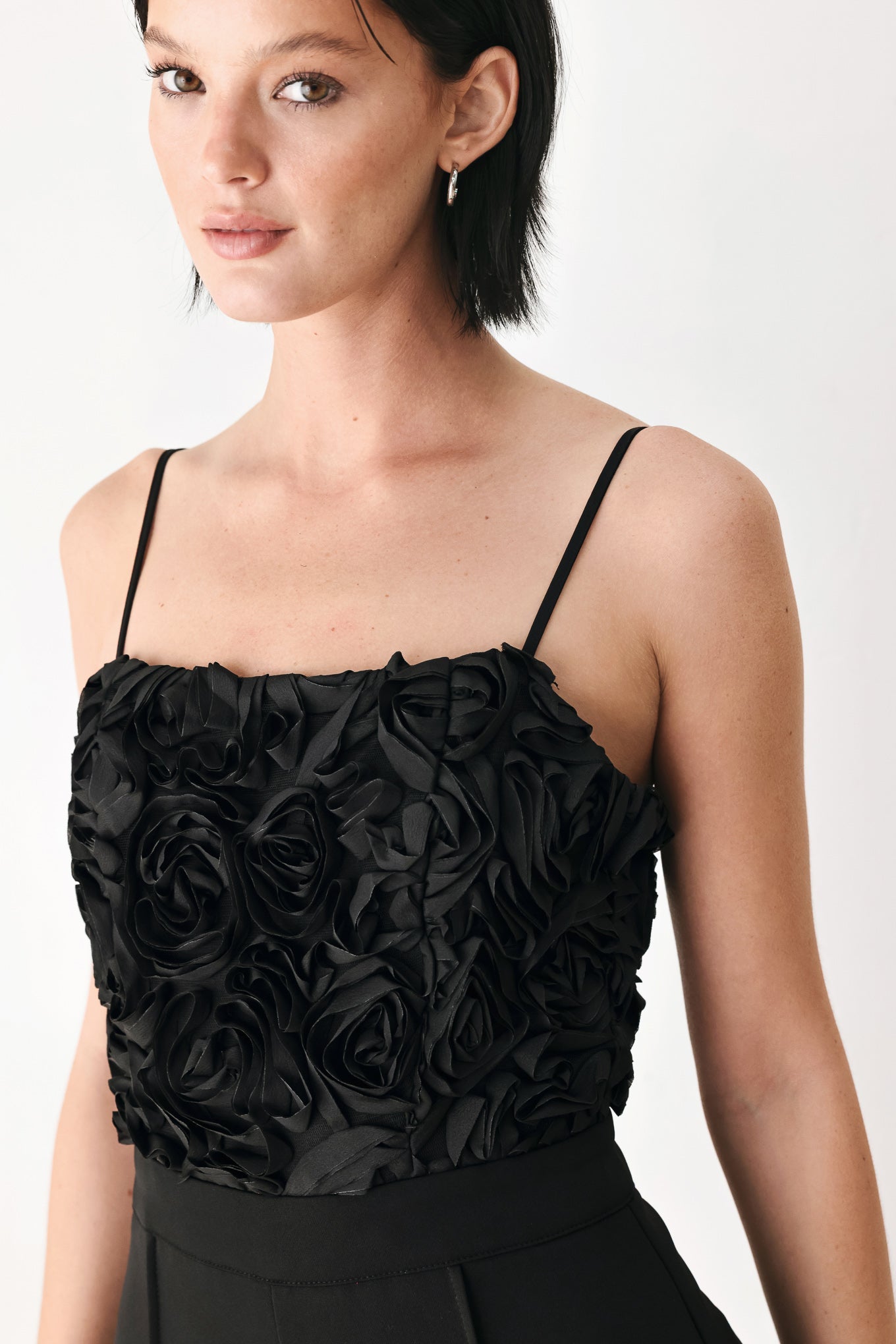 FP2438 BLACK - Rose All Night Rosette Wide Leg Jumpsuit | Lady Black Tie
