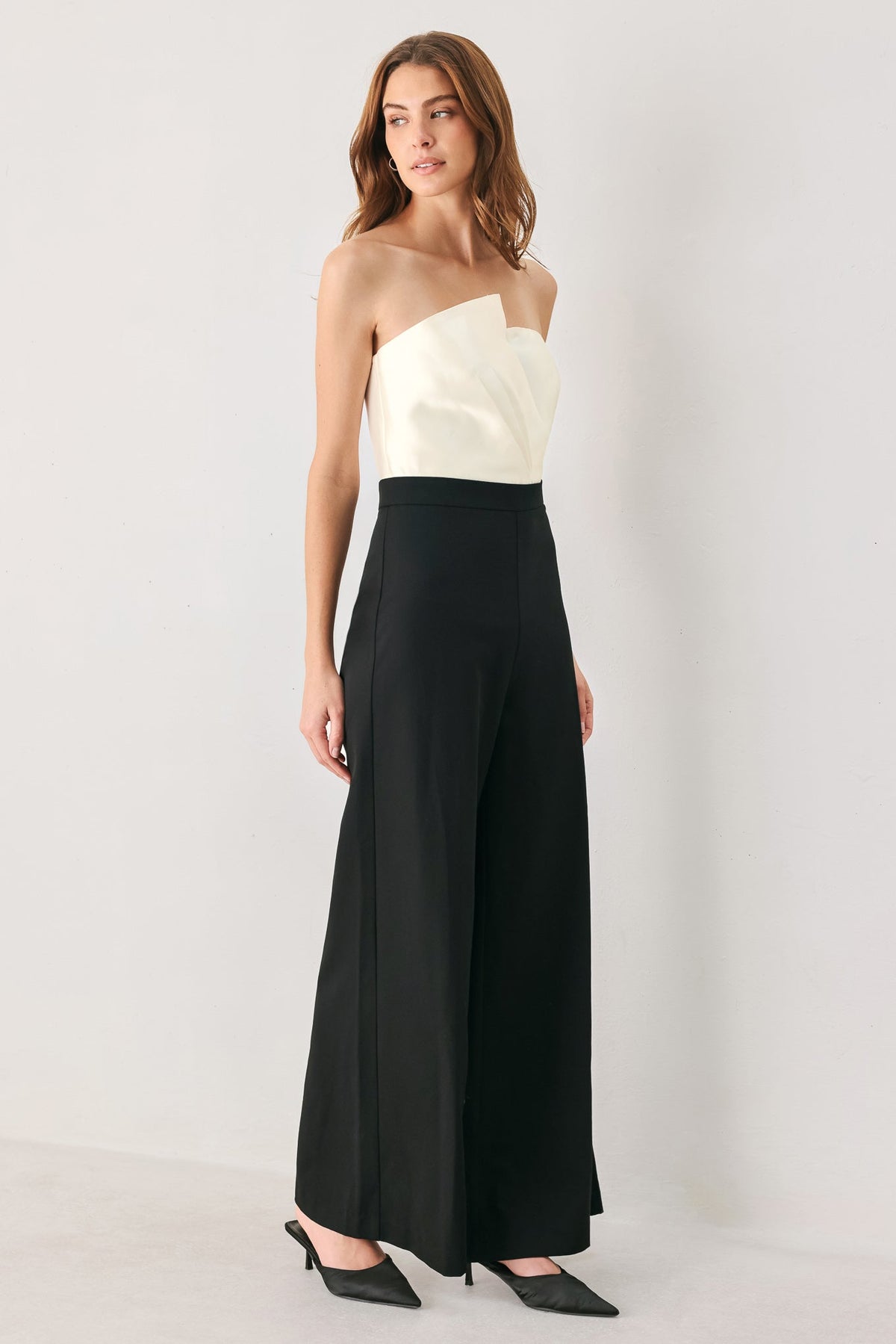 Tuxedo Hour Black/Cream Strapless Wide-Leg Jumpsuit | Lady Black Tie