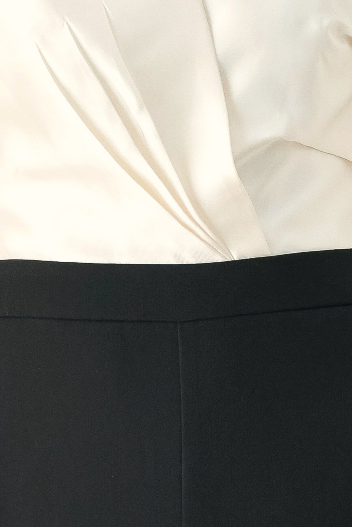 Tuxedo Hour Black/Cream Strapless Wide-Leg Jumpsuit, fabric swatch | Lady Black Tie