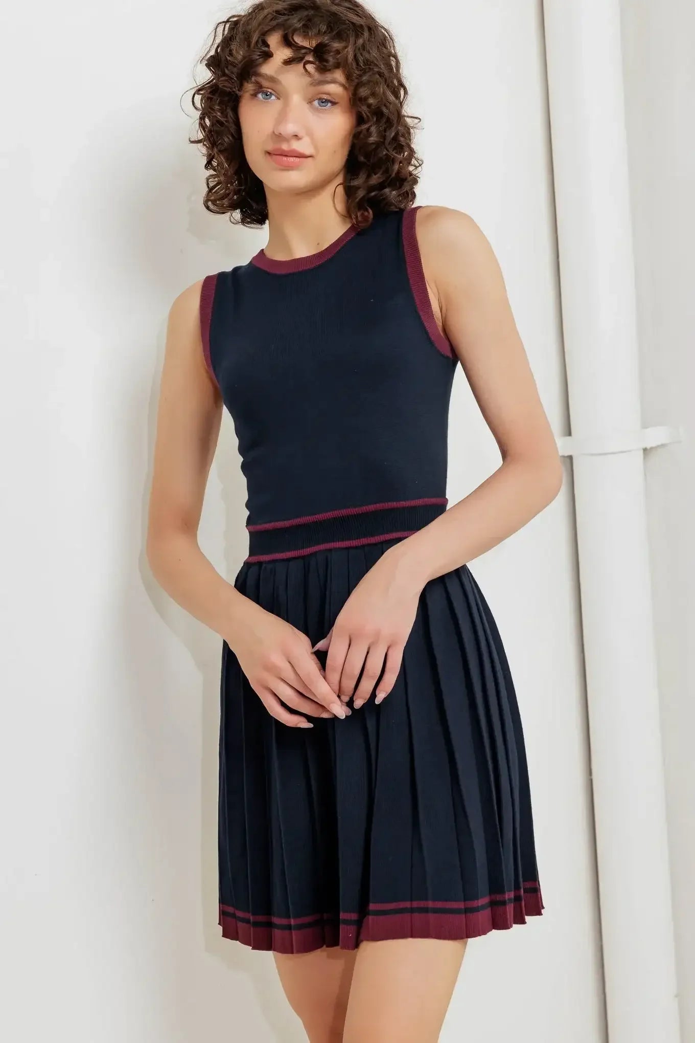 BERRY STRIPE SWEATER MINI DRESS