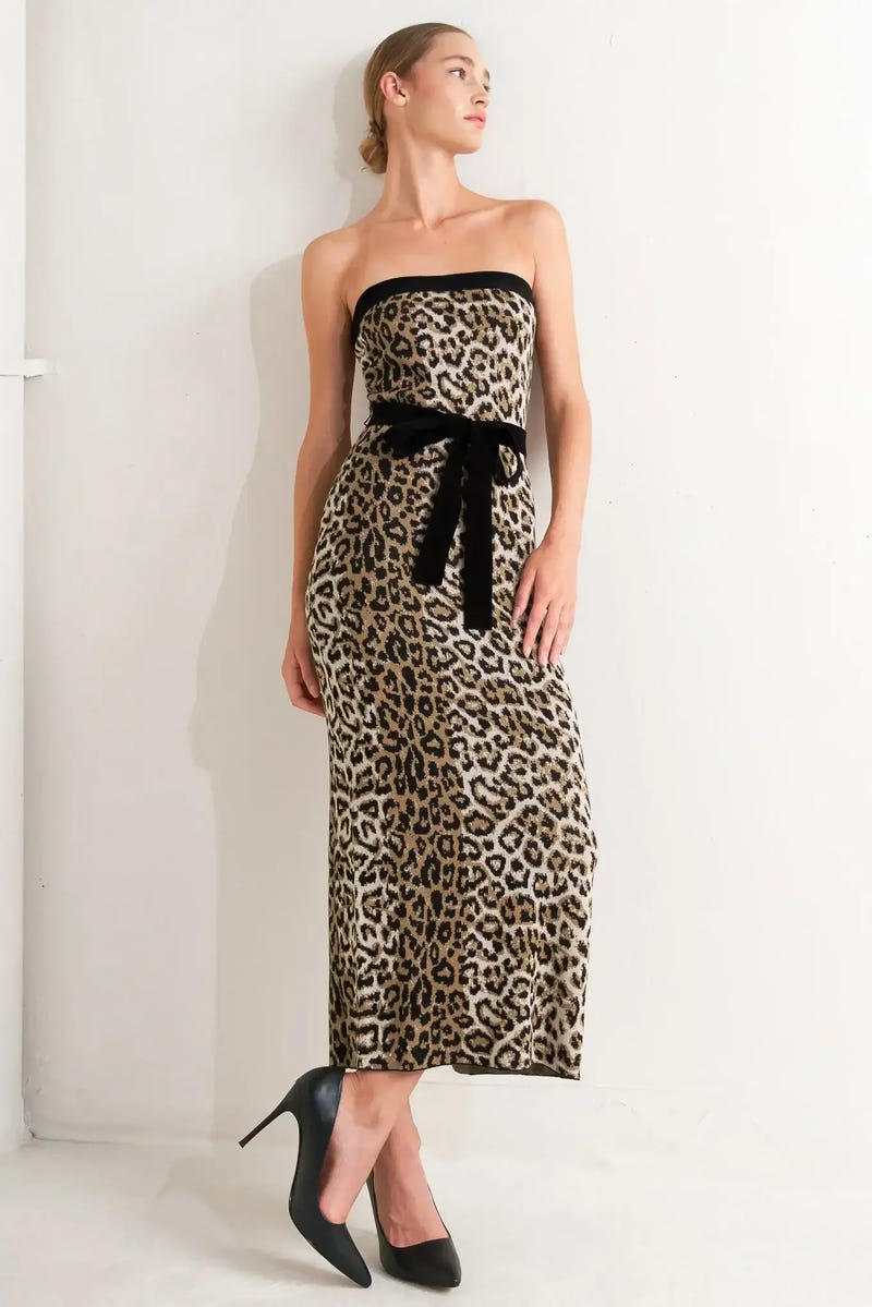 WILD ROMANCE LEOPARD KNIT MIDI DRESS