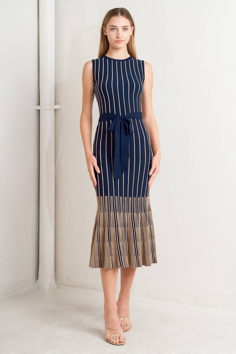 Lady Black Tie - Sweater Knit Navy Mermaid Midi Dress