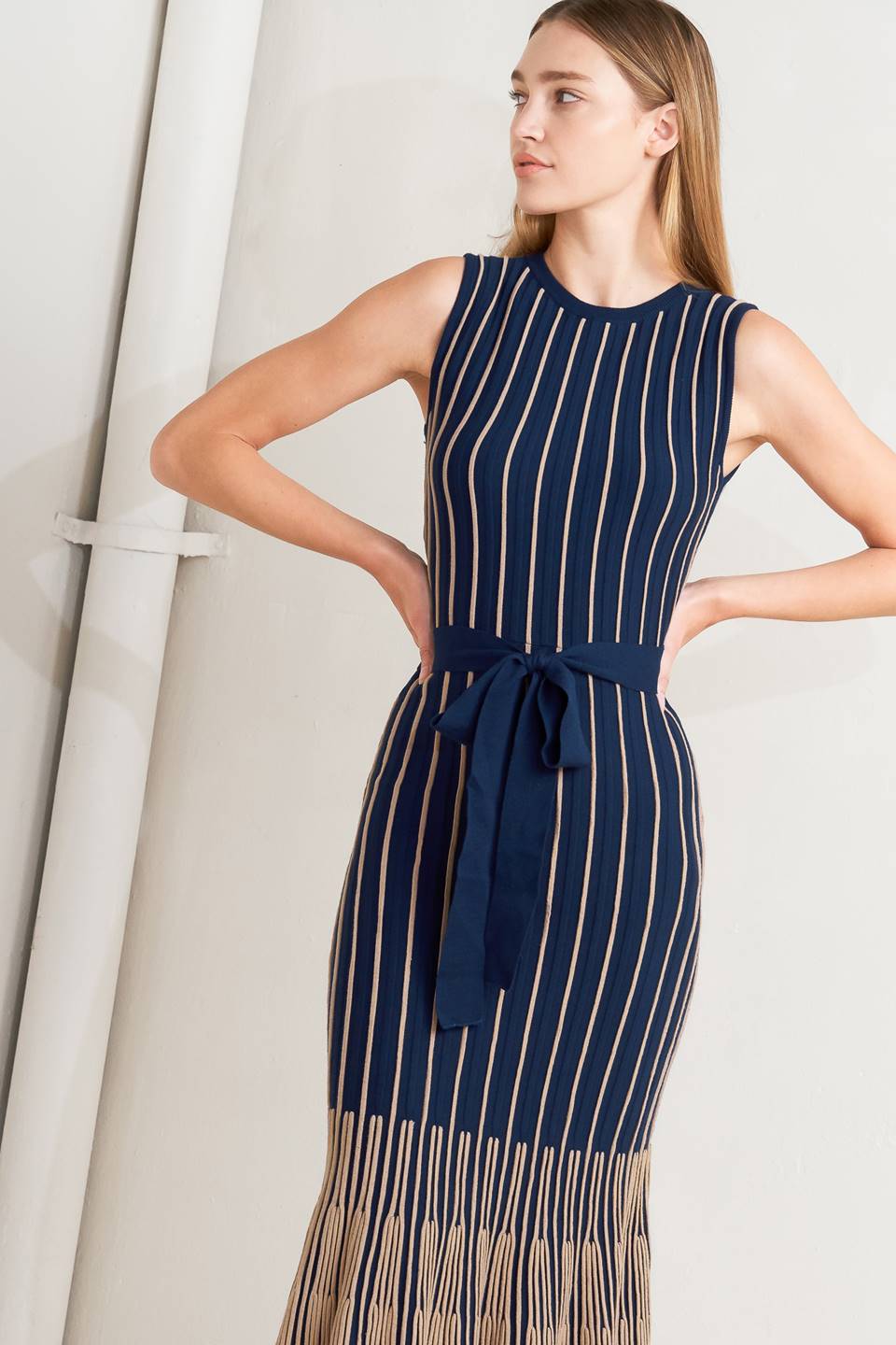 SWEATER KNIT NAVY MERMAID MIDI DRESS