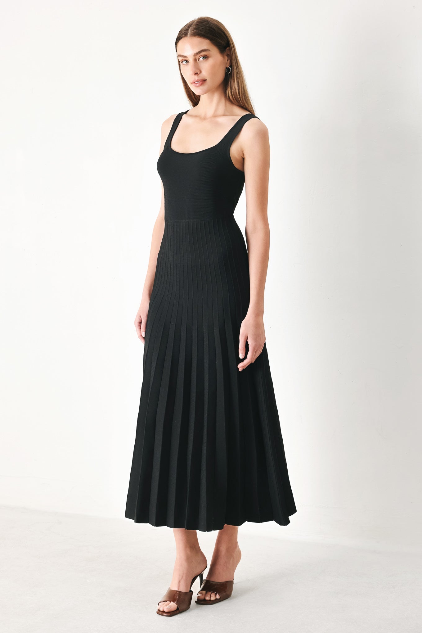 pleated skirt sweater dress Lady Black Tie - Sweater Knit Midi Dress With Pleated Skirt