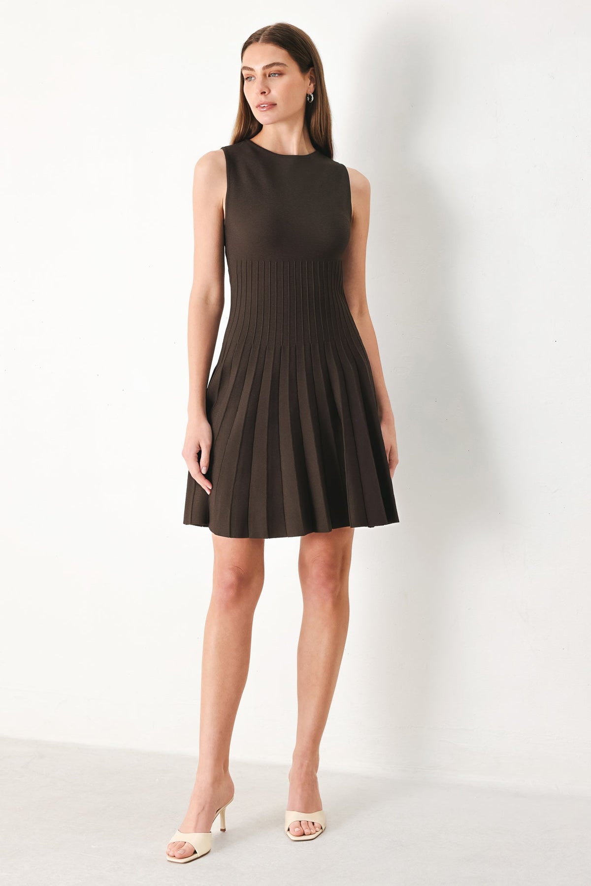 FSW1453 BROWN - Cocoa Luxe Drop-Waist Sweater Mini Dress | Lady Black Tie