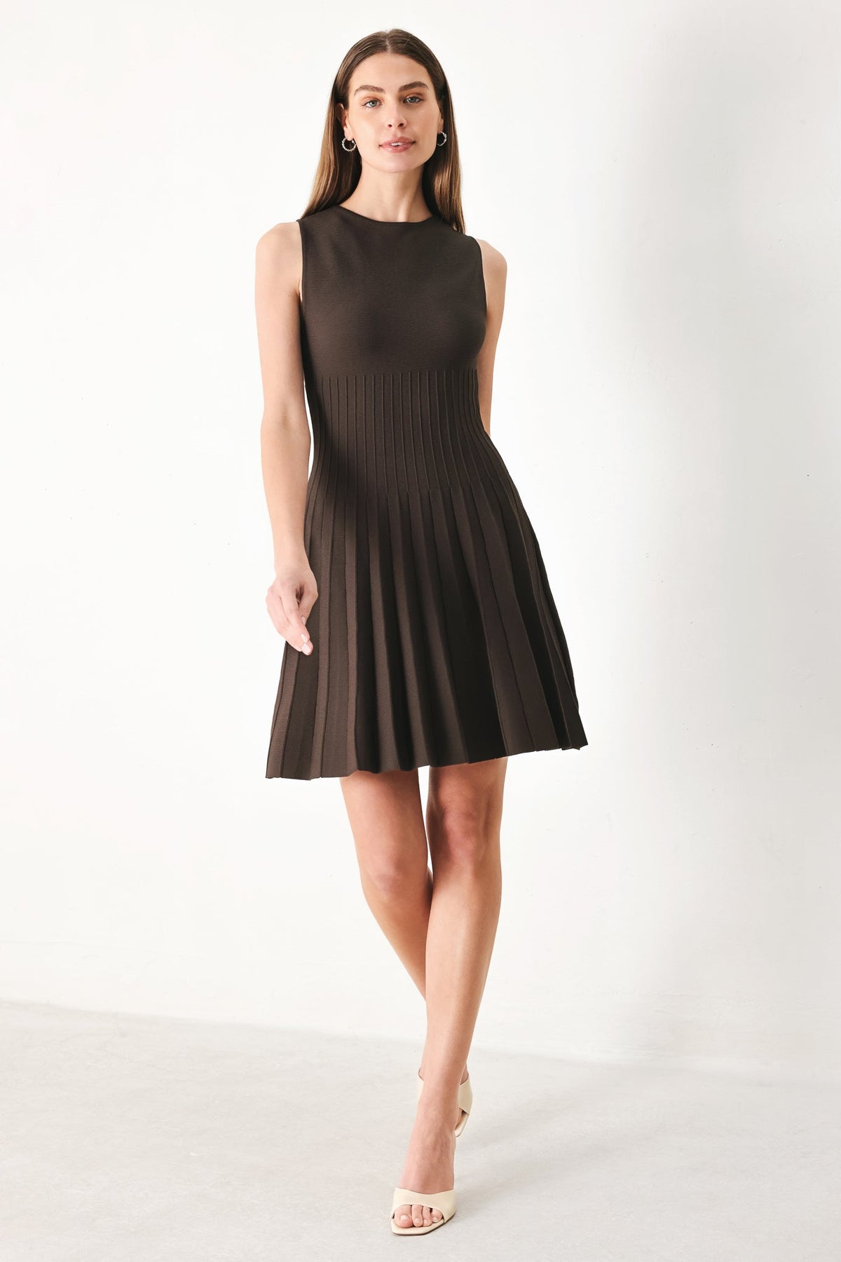 FSW1453 BROWN - Cocoa Luxe Drop-Waist Sweater Mini Dress | Lady Black Tie