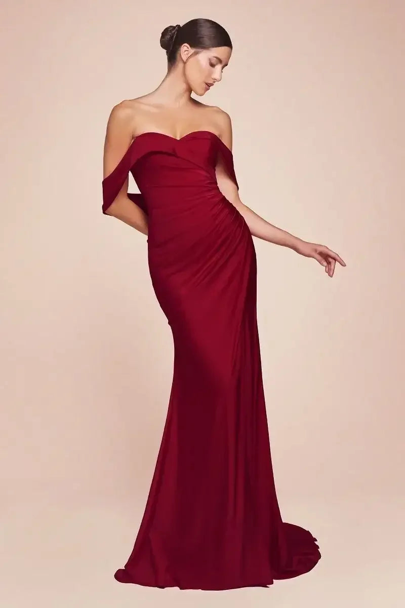Freya Gown - Burgundy - OFF THE SHOULDER STRETCH SPANDEX DRESS