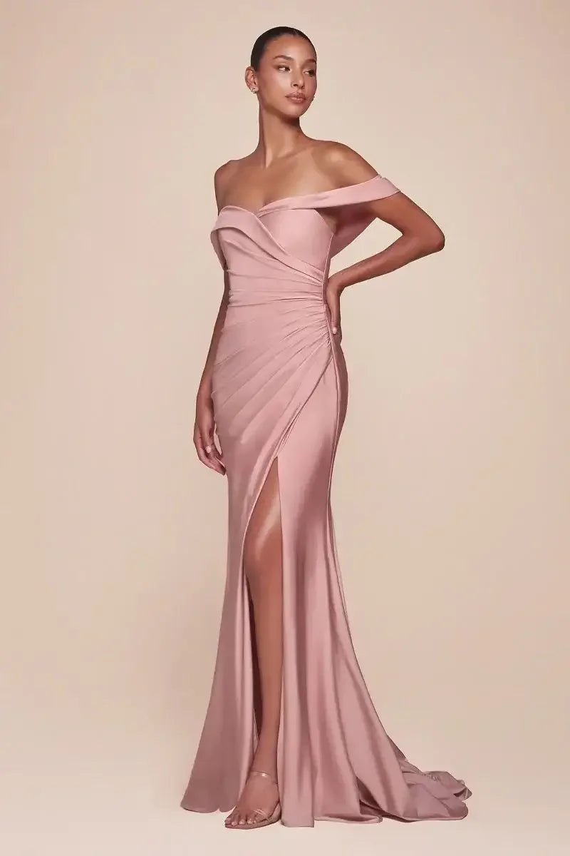 Freya Gown - Dusty Rose - OFF THE SHOULDER STRETCH SPANDEX DRESS
