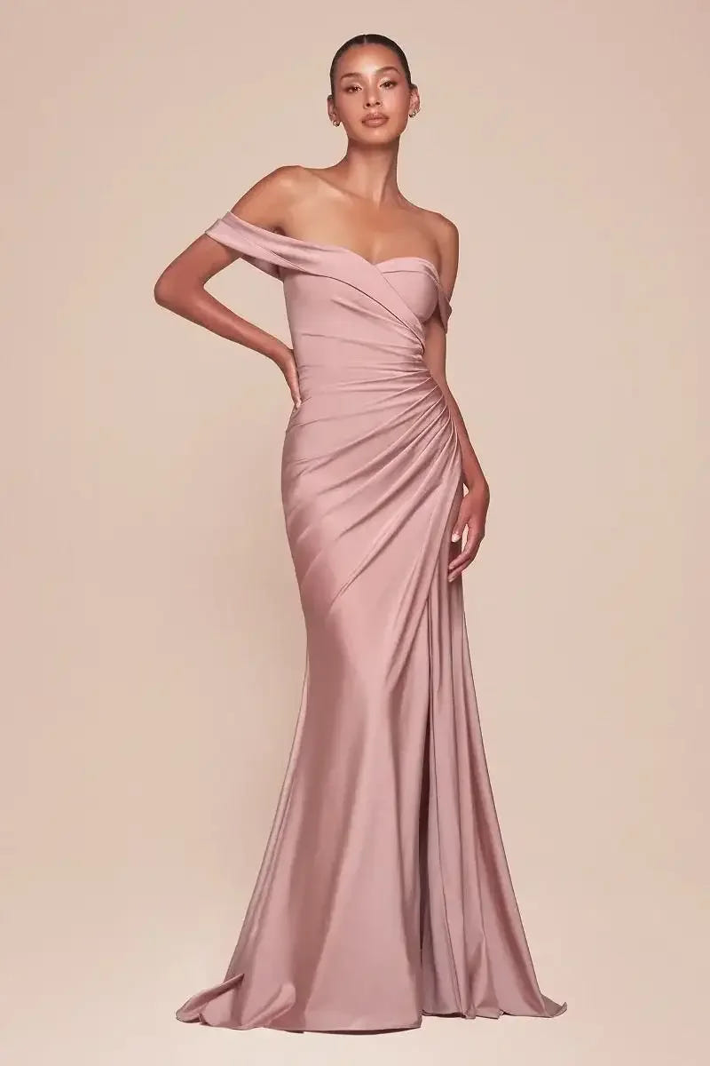 Freya Gown - Dusty Rose - OFF THE SHOULDER STRETCH SPANDEX DRESS