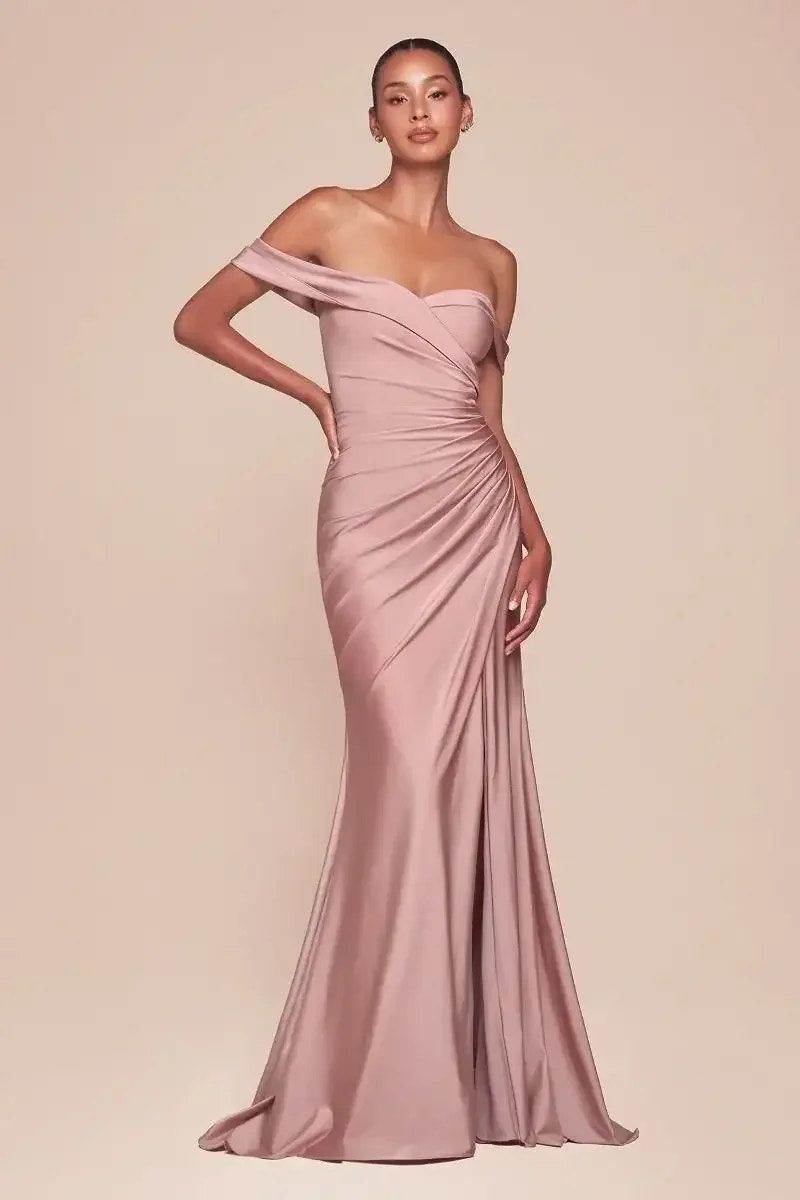 Freya Gown - Dusty Rose - OFF THE SHOULDER STRETCH SPANDEX DRESS